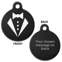 Black Engraved Tuxedo Aluminium 31mm Large Round Pet Dog ID Tag